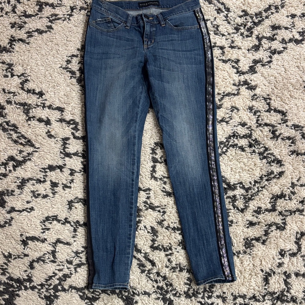 Rock & Republic BERLIN Blue Jeans Black/Silver Metallic Trim sz 6M PERFECT